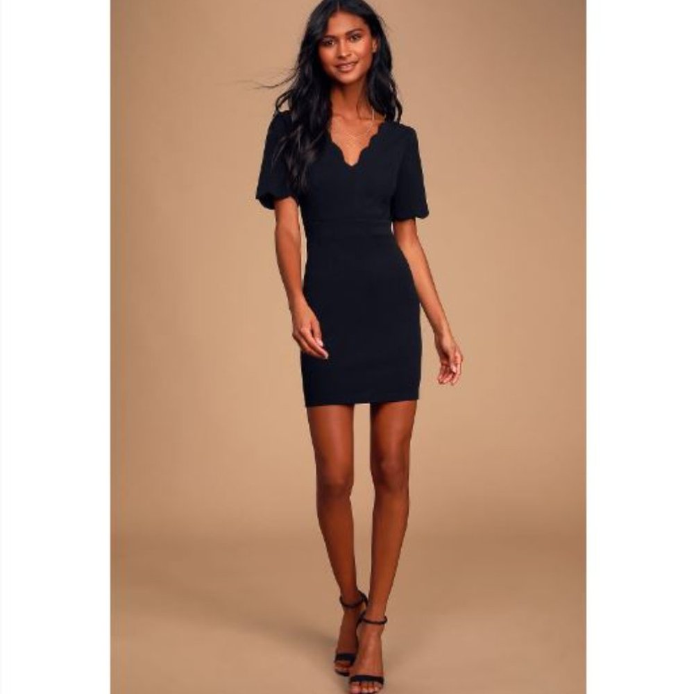 Lulu's Truer Words Black Scalloped Short Sleeve Dress - Small